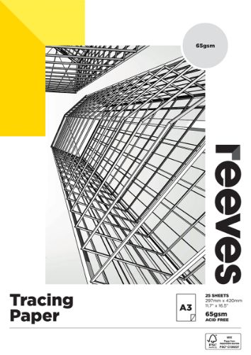 A3 Reeves Tracing Paper Pad with 25 acid-free sheets, ideal for artists, featuring a lightweight 65GSM design for clear results.