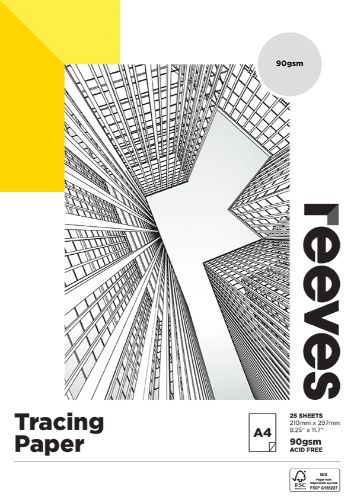 Reeves Tracing Paper Pads 90GSM A4 - 25 sheets of lightweight, acid-free tracing paper for detailed art and design projects.