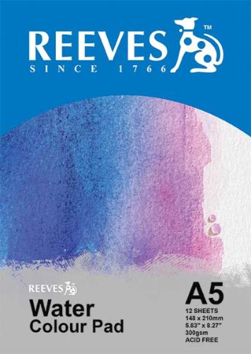 A5 Reeves Water Colour Paper Pad with 12 acid-free sheets, available in various textures for watercolor art.