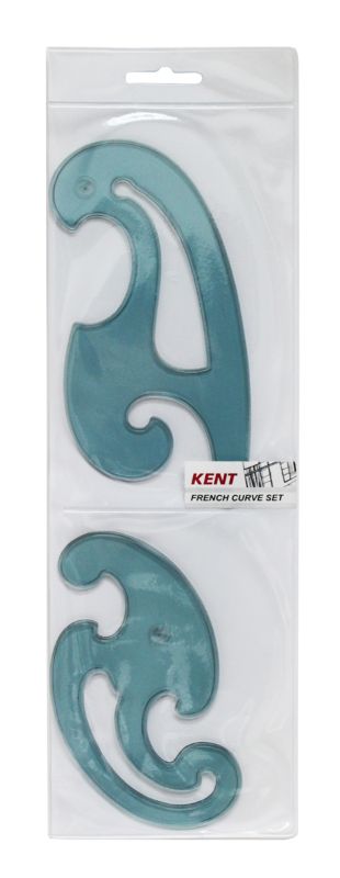 Kent Curve French Curve Set featuring three flexible shapes in transparent blue plastic, perfect for clean, precise drawings.