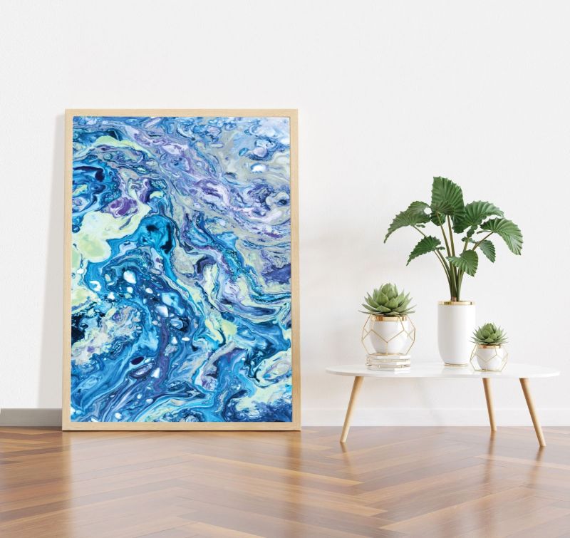 A set of four ocean-themed pre-mixed acrylic pouring paints in vibrant colors, featuring a ready-to-use formula.