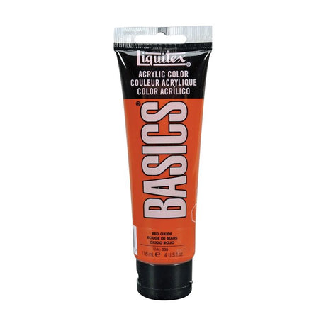 Liquitex Basics Acrylic Paint in Red Oxide (118ml) features a thick, creamy texture and satin finish for vibrant art.