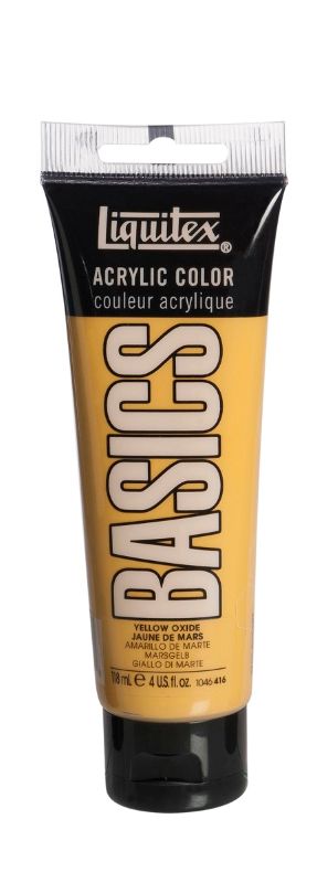 Liquitex Basics Yellow Oxide Acrylic Paint (118ml) in a tube, featuring a thick, creamy consistency and vibrant color.