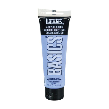 Liquitex Basics Acrylic Paint in Light Blue Violet, 118ml tube with creamy texture, satin finish, and rich pigment for vibrant art.