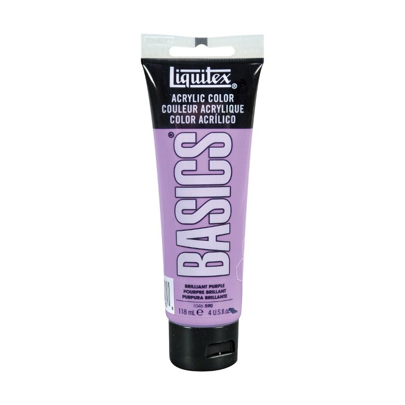 Liquitex Basics Acrylic Paint in Brilliant Purple, 118ml tube, features a thick, creamy texture and vibrant satin finish.