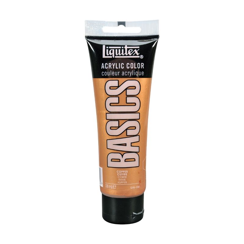Copper Liquitex Basics Acrylic Paint in a 118ml tube, featuring thick consistency and satin finish for vibrant artistic creations.