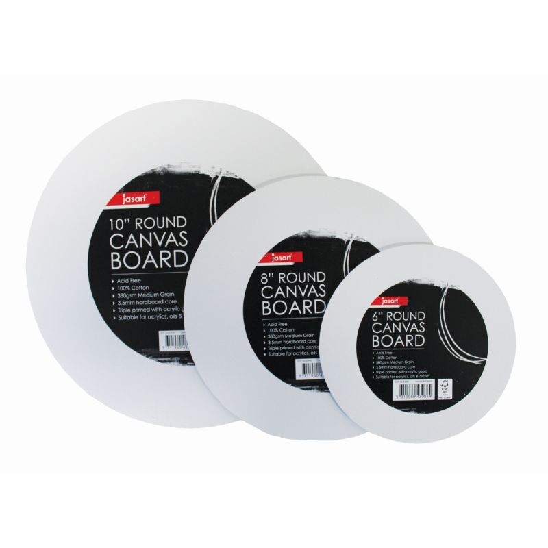 Jasart Round Canvas Board (16") - FSC certified, triple primed, 100% cotton, ideal for acrylic and oil painting.