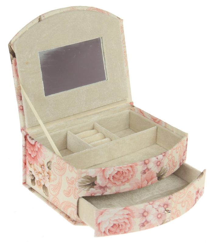 Elegant curved front jewellery box (21cm) offering spacious storage for necklaces, rings, and more, enhancing any decor.