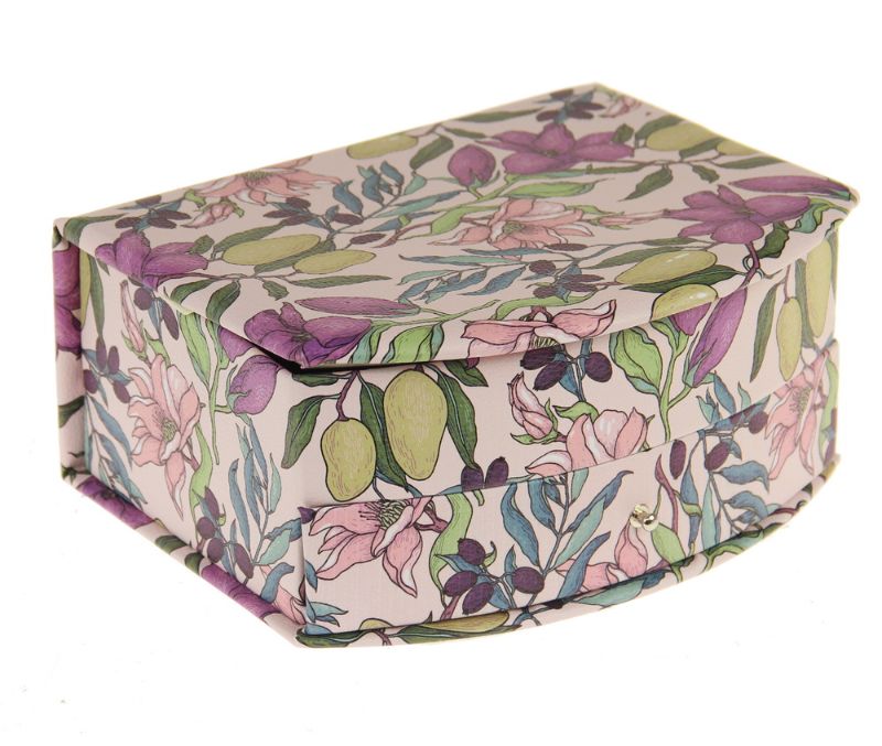 Jewellery Box - Curved Front Flowers PU Large (21cm)