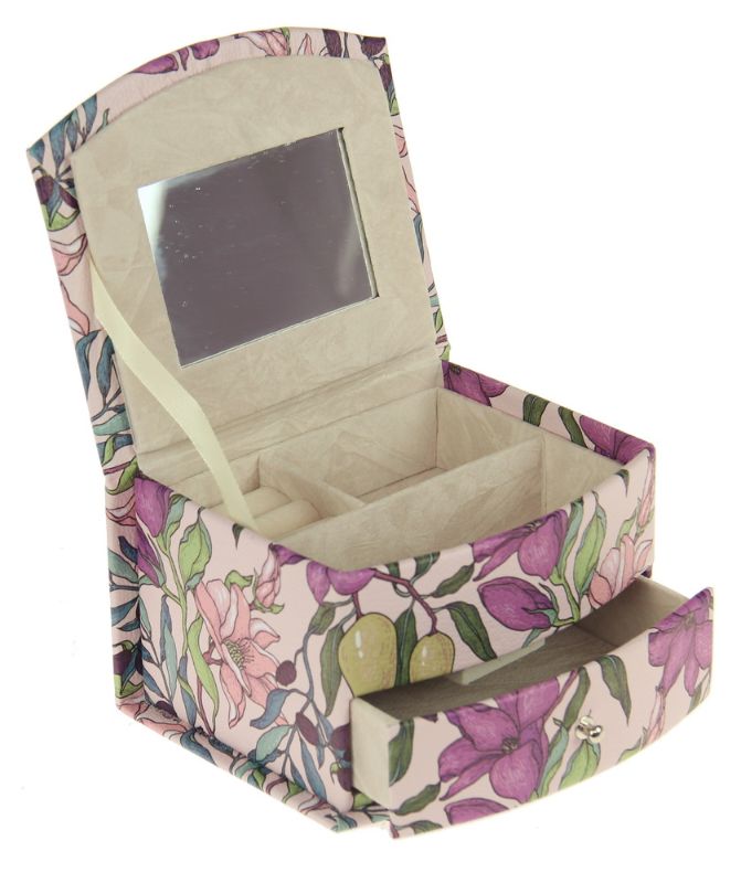 Elegant small jewelry box with floral design for organized storage, measuring 14.5cm wide, 12cm long, and 9cm high.