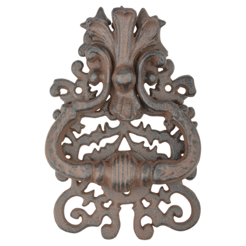 Classic cast iron door knocker, 13x3x20cm, featuring elegant design for enhancing home entrance charm.