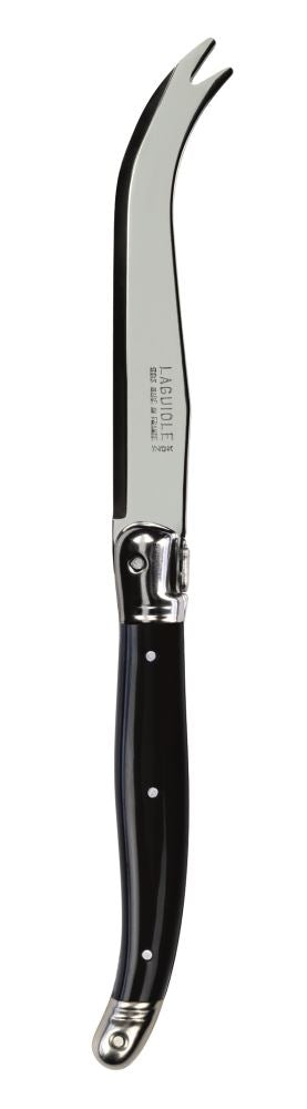 Elegant black cheese knife set of 3 with stainless steel blades and resin handles, featuring the Laguiole Bee emblem.