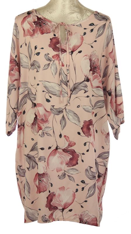 Large Pink Floral Kaftan made from soft viscose, perfect for summer outings with a relaxed fit and vibrant design.