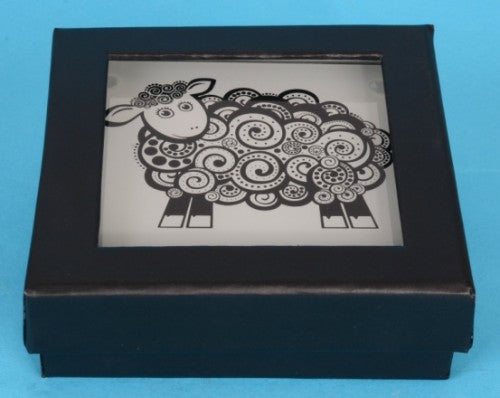 Set of 4 tempered glass coasters featuring Koru sheep motifs, perfect for home decor and protection from stains.