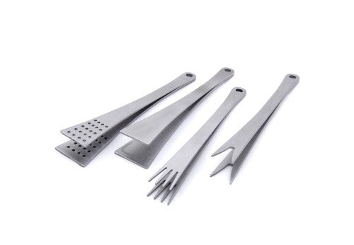 Stylish Maher 4pc Food Tong Set in stainless steel, perfect for serving cheese, meats, and appetizers with ergonomic grip.