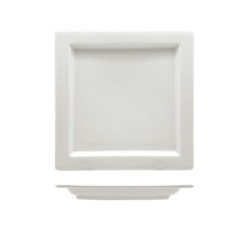 Elegant 21x21cm square platter with small rim, ideal for serving appetizers and desserts, crafted by Leela Baralee.