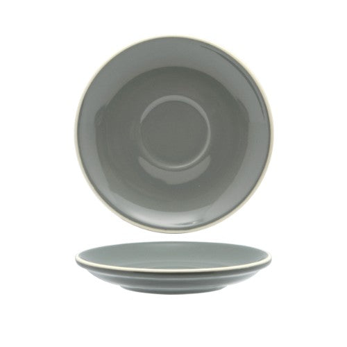 Set of 6 elegant 14cm Rockingham Grey saucers, perfect for long blacks and flat whites with a modern finish.