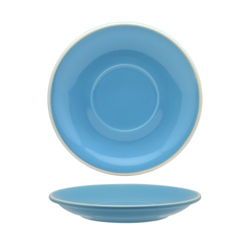 Set of 6 Rockingham Sky Blue latte saucers, featuring elegant design and durable ceramic for stylish beverage service.