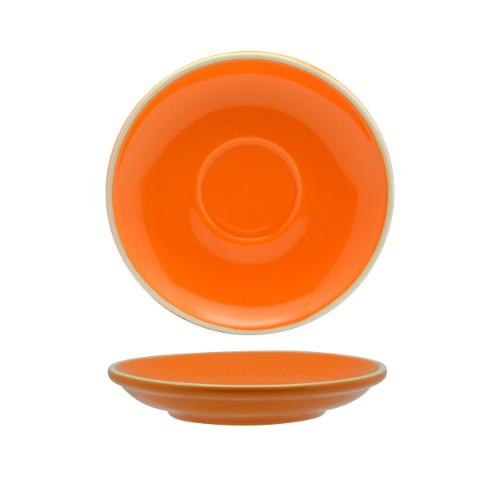 Set of 6 vibrant orange porcelain saucers designed for long blacks and flat whites, enhancing your coffee experience.