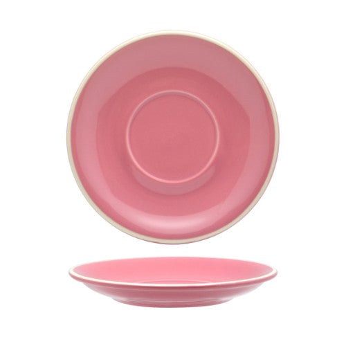 Set of 6 Rockingham Pink Latte Saucers, 15.5cm, elegant design perfect for coffees, desserts, and stylish table settings.
