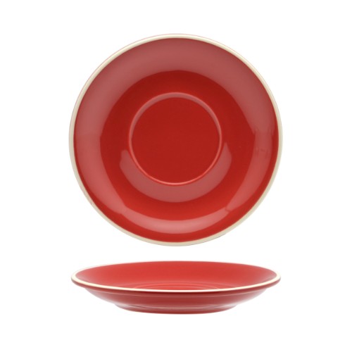 Set of 6 Rockingham Red Latte Saucers showcasing a rich hue, perfect for elegant coffee serving and daily use.