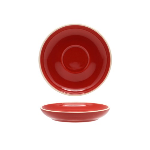Vibrant red porcelain espresso saucers designed for elegance and practicality, perfect for coffee enthusiasts. Set of 6.