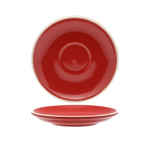 Elegant set of 6 Rockingham Red saucers, perfect for serving long blacks and flat whites with a touch of sophistication.