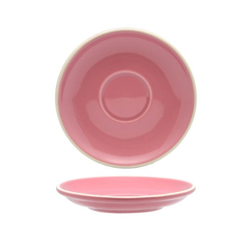 Elegant pink saucers for long black and flat white coffee, crafted from durable porcelain, set of 6. Perfect for stylish entertaining.