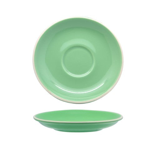 Set of 6 mint green saucers for long blacks and flat whites, crafted from durable porcelain for elegant dining.