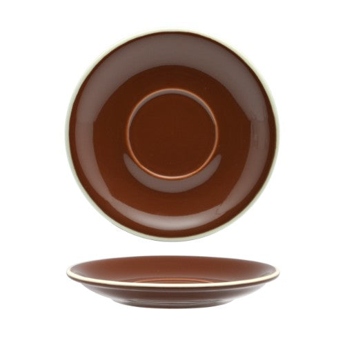 Set of 6 Rockingham Brown Latte Saucers, elegantly designed with a rich hue for stylish coffee presentations.