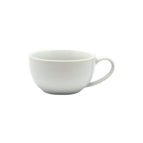Set of 6 elegant white cappuccino cups, 200ml each, perfect for frothy drinks and stylish table settings.