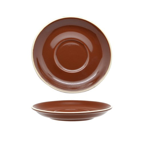 Set of 6 Rockingham Brown Cappuccino Saucers in fine porcelain, showcasing elegant design and warm tones for coffee enjoyment.