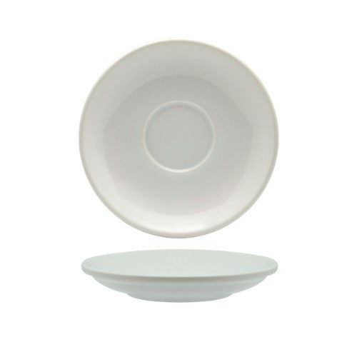 Set of 6 elegant Rockingham white saucers, perfect for long black or flat white coffee, dishwasher and microwave safe.