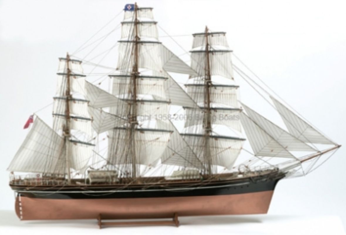 Detailed 1/75 scale wooden model kit of the legendary Cutty Sark tea clipper, perfect for enthusiasts and collectors.