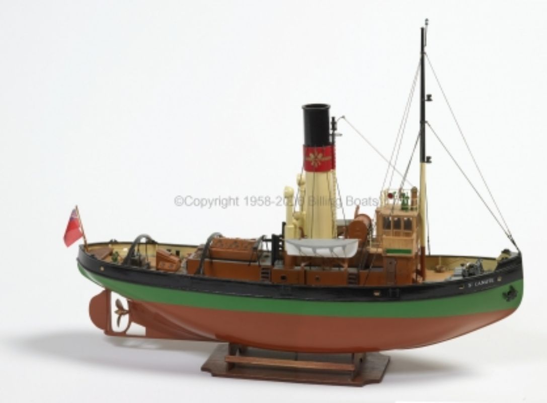 Detailed wooden model kit of RCC 1/50 St. Canute, a historic tugboat and icebreaker, featuring R/C capability for enthusiasts.