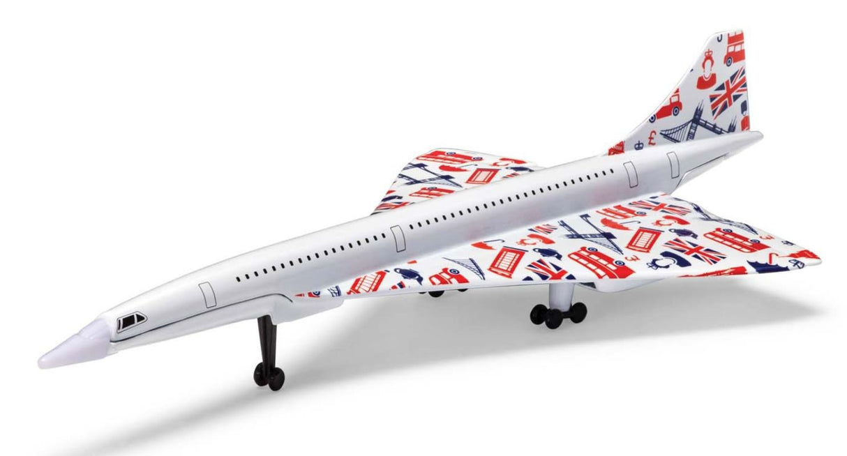 Diecast model of the British Concorde, showcasing iconic livery, detailed craftsmanship, and perfect for collectors.