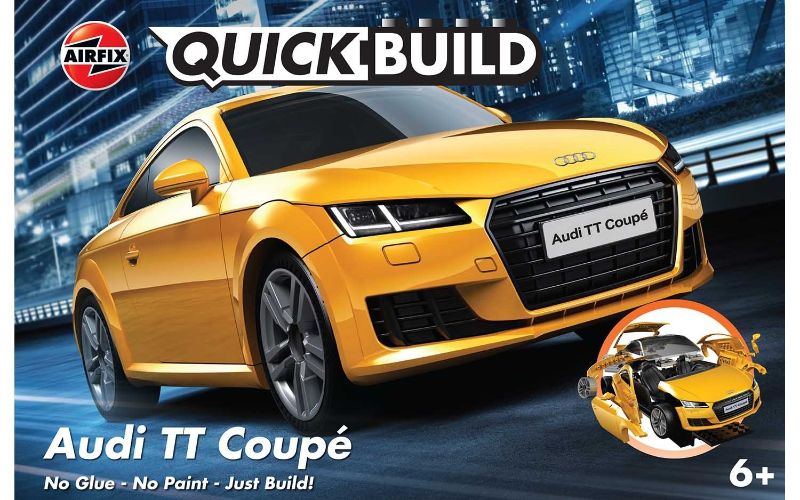 Airfix Kit Model of Audi TT Coupe, a detailed 44-piece model showing iconic sports car design and features.