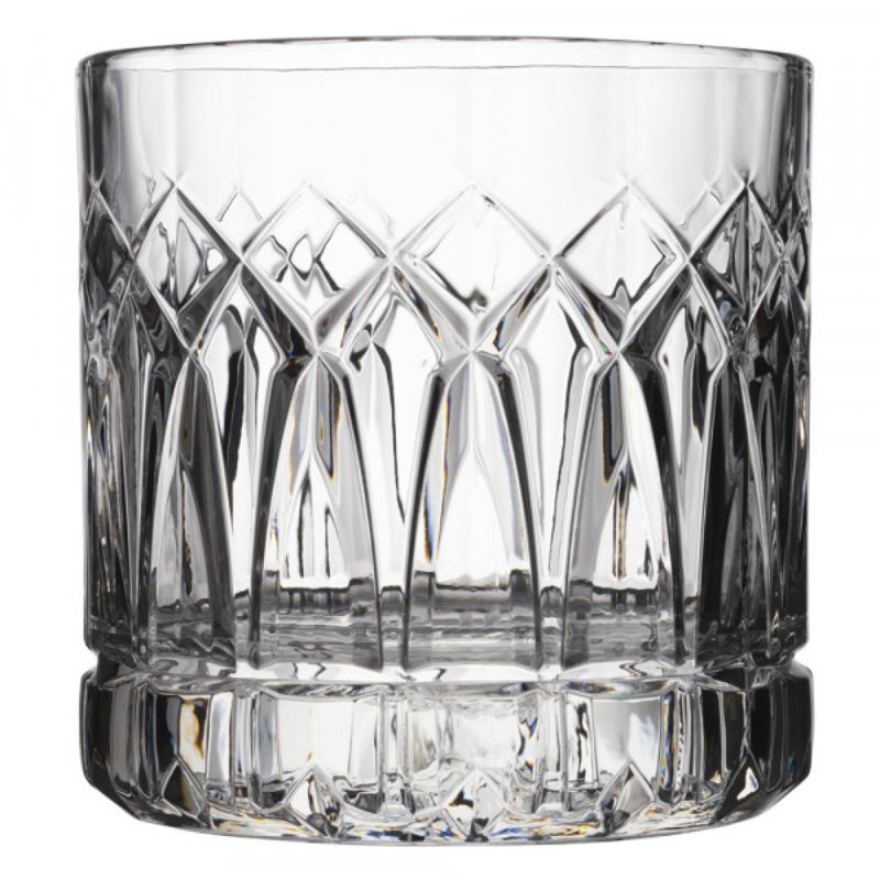 Set of 6 Ocean Traze 350ml whisky glasses with unique cut crystal designs for a sophisticated drinking experience.