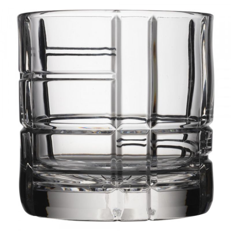 Set of 6 Ocean Traze 350ml whisky glasses with unique cut crystal design, blending modern art with functional elegance.