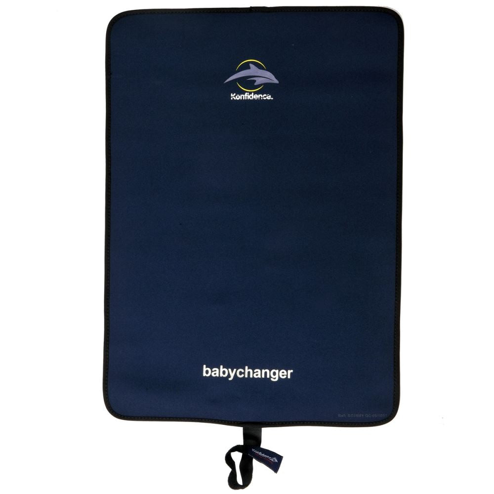Navy portable baby changing mat featuring soft Neoprene, non-slip back, and hygienic cover, perfect for home or public use.