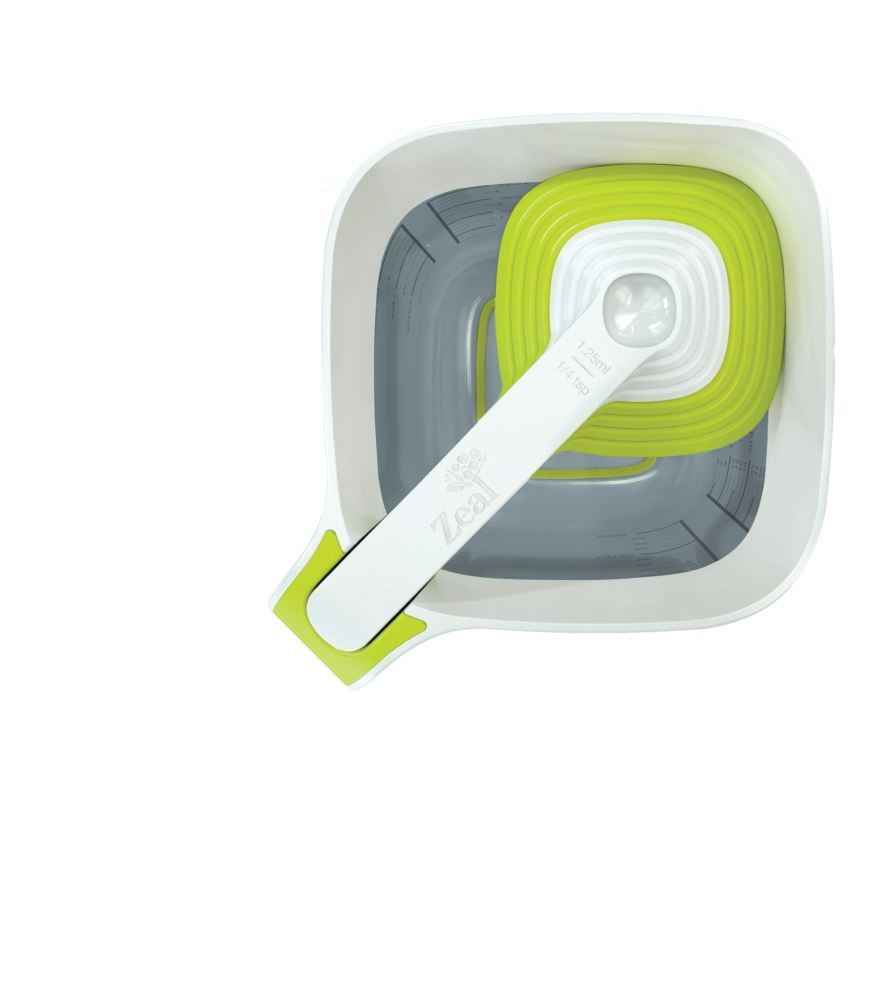 Zeal green measuring cup and spoons set, 9 pieces, includes non-slip jug and cups for accurate baking and cooking.