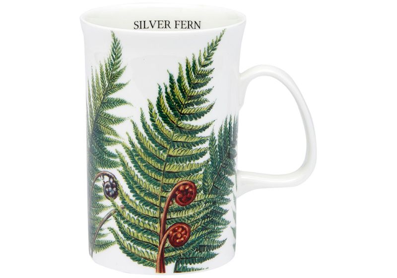 Set of 6 ceramic mugs featuring silver fern designs, perfect for enjoying beverages with a touch of New Zealand nature.