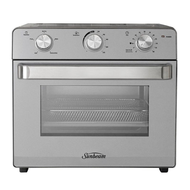Stainless steel multi-function oven and air fryer with 22L capacity, digital timer, and various cooking styles.