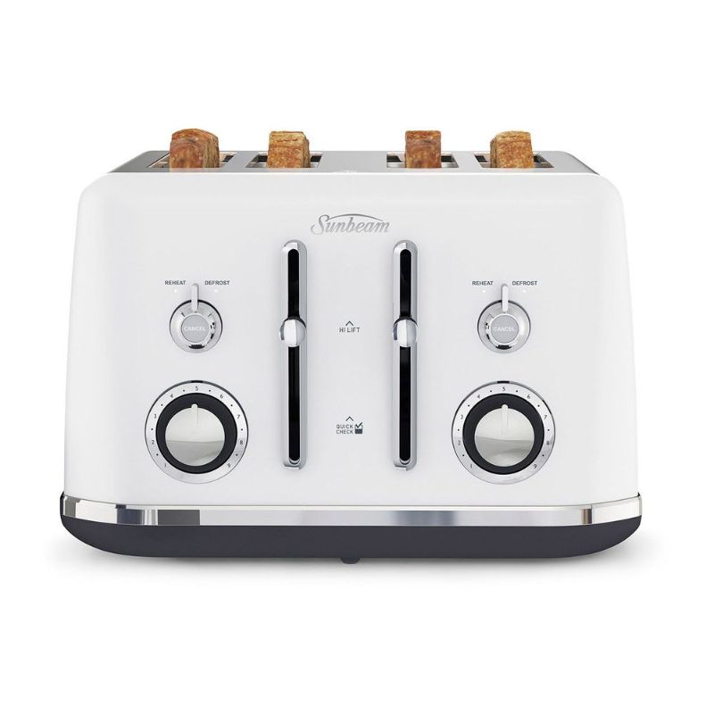 Sunbeam Alinea™ Classic 4 Slice Toaster in Ocean Mist, featuring dual controls, 9 browning settings, and convenient functions.