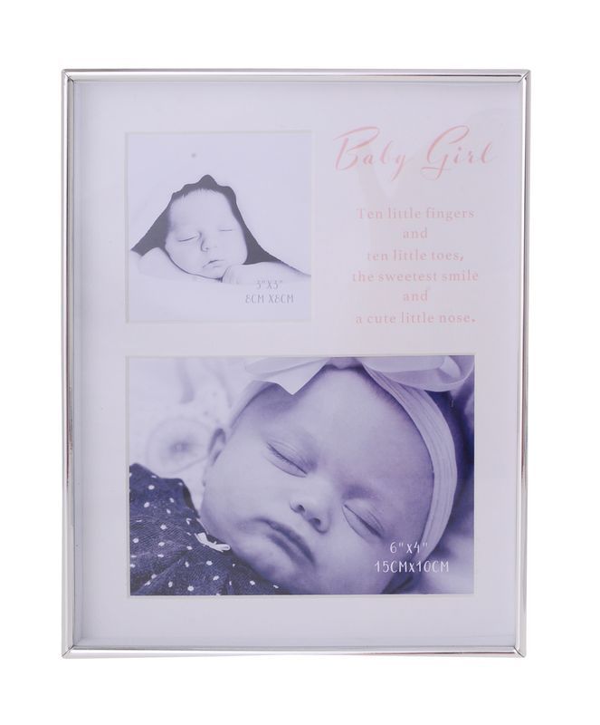 Baby girl collage photo frames in pastel colors, perfect for displaying precious moments in a nursery setting. Set of 2.