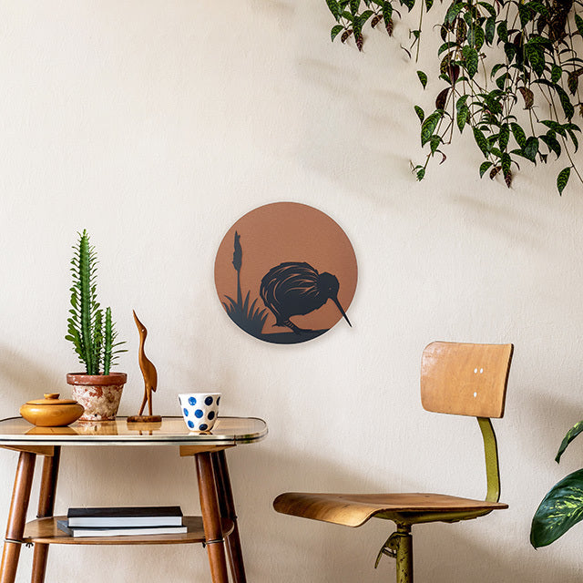 Brushed copper and black acrylic wall art circle, 37cm diameter, perfect for indoor or outdoor decor.