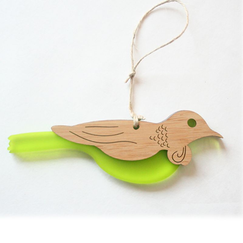 Hanging ornament featuring eco-friendly bamboo and vibrant lime green satin acrylic, ideal for holiday decor and gifting.