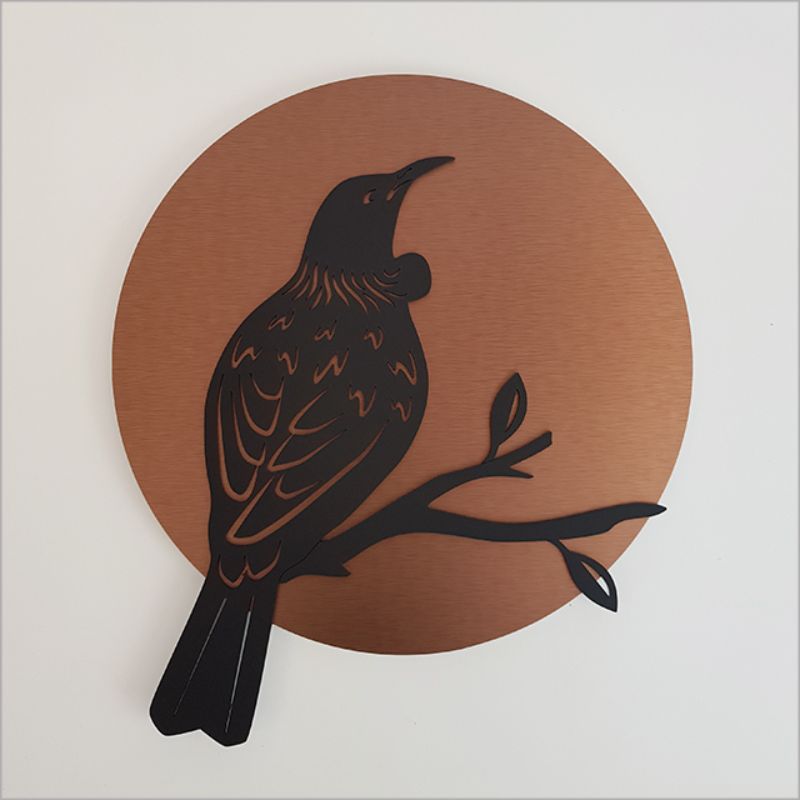 Elegant 37cm copper circle wall art featuring brushed copper and black acrylic, perfect for indoor or outdoor decor.