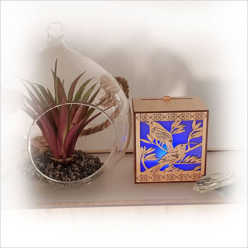 LED Tealight Candle Box - Huia in renewable bamboo veneer, featuring 7 color-changing LED candle options for stylish decor.