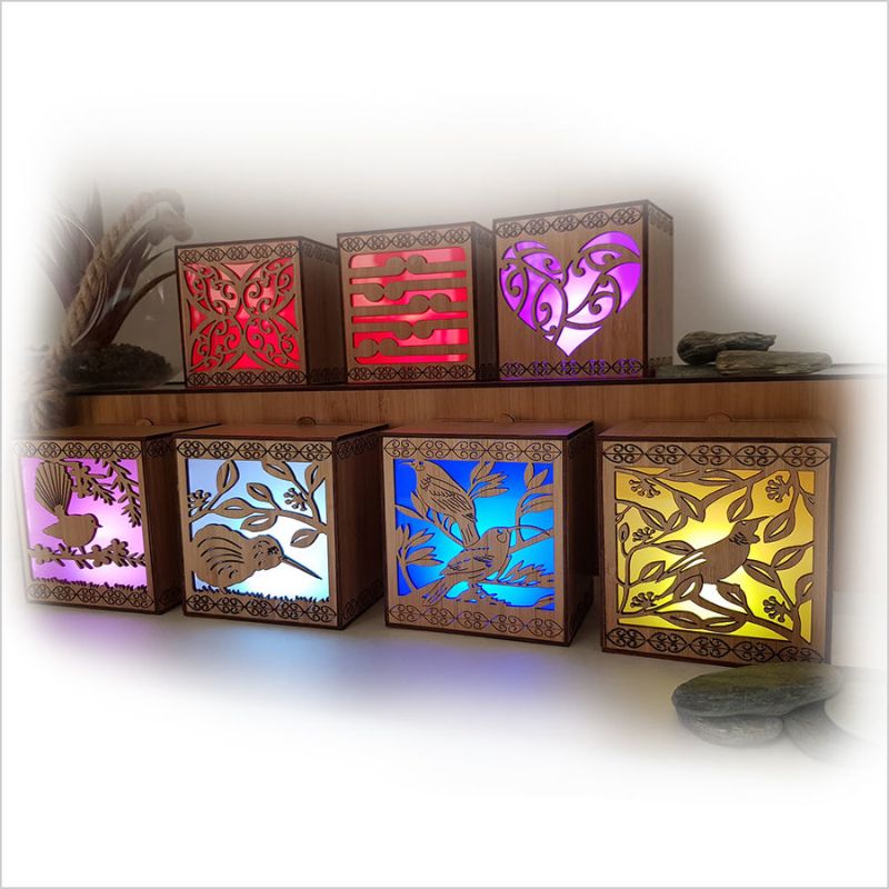 LED Tealight Candle Box - Huia in bamboo veneer with 7 color-changing LED options, perfect for creating a cozy ambiance.